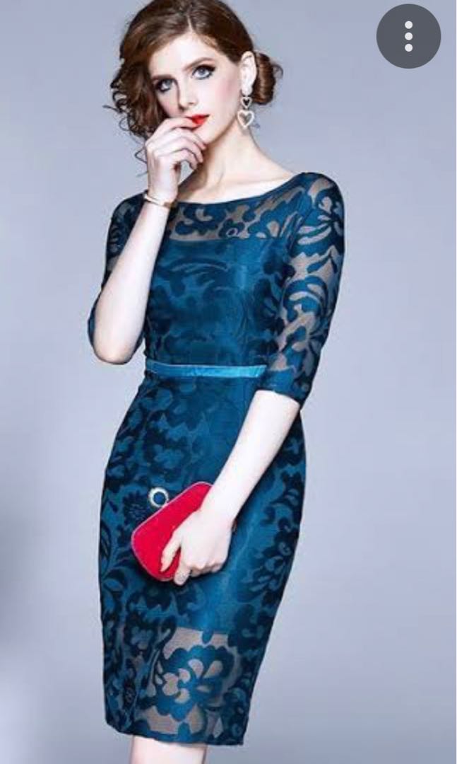 Elbow sleeve lace dress, Women's 