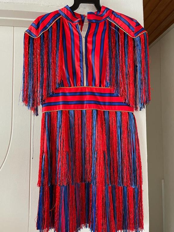 Elisabetta Franchi Style Fringe Dress Blue Red