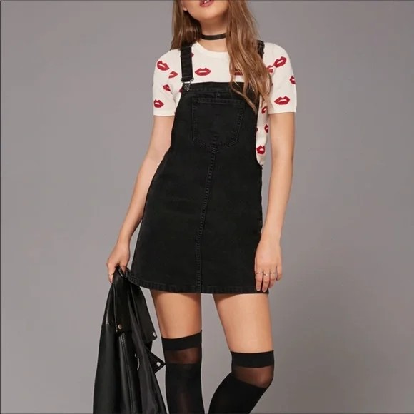 Forever 21 Denim Skirt Jumper Dress Black Bib Overall Sleeveless