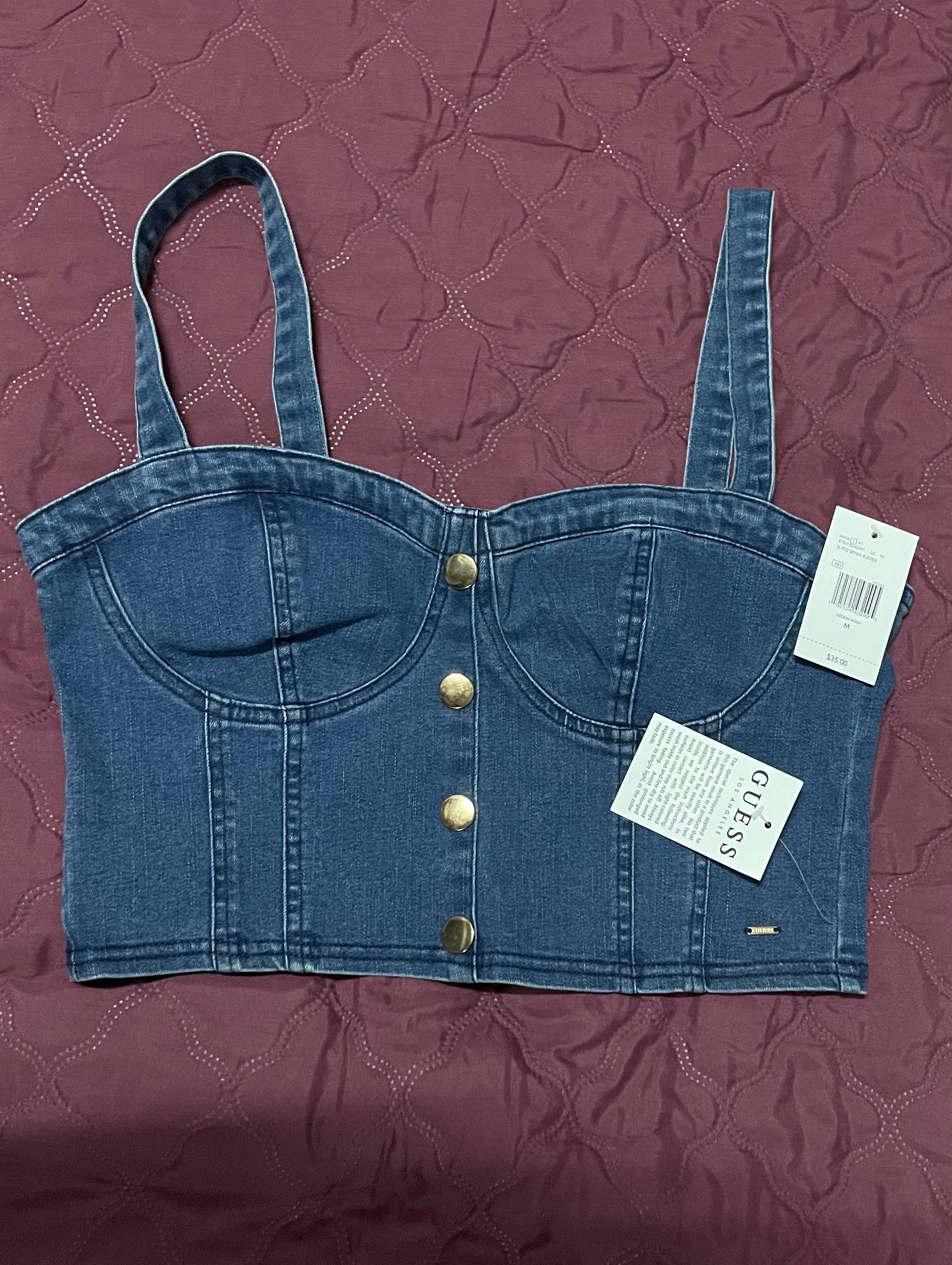 Guess denim crop top sales