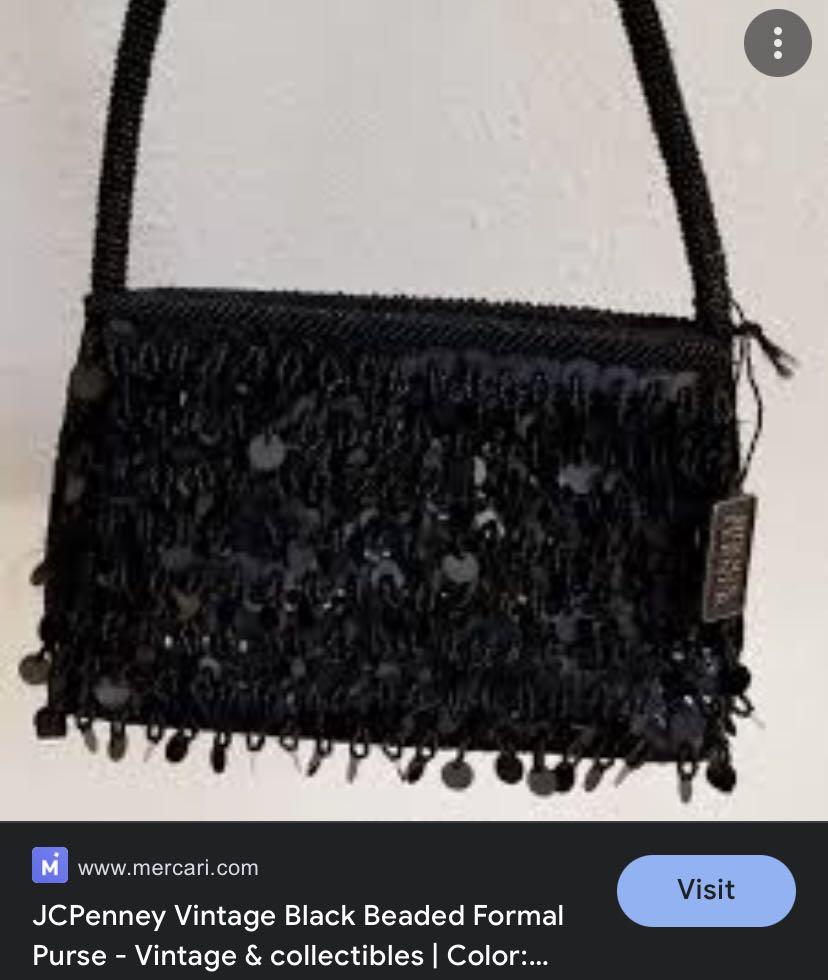 J C Penny vintage Black sequin beaded baguette shoulder handbag