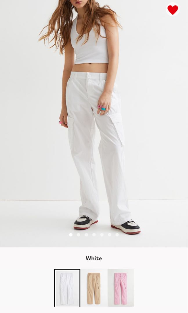 LF: H&M cargo trousers white/beige size 32, Women's Fashion