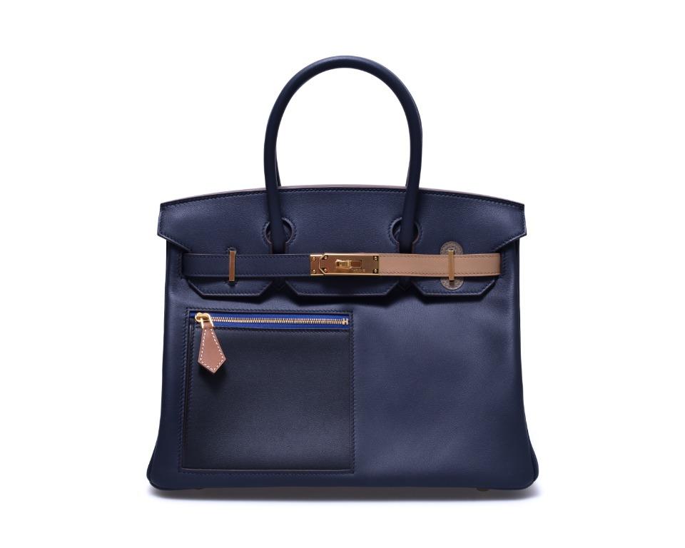 Hermes Birkin Colormatic bag 30 Blue/Black/Chai/Etoupe grey/Gold Swift  leather Silver hardware