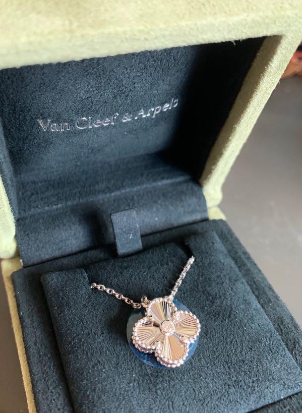 Limited edition VCA holiday pendent 2020 WG guilloche pendent with diamond Van Cleef and Arpels