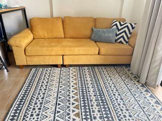 4-5 SEATER MUSTARD YELLOW VELVET COUCH (with free carpet!!!)