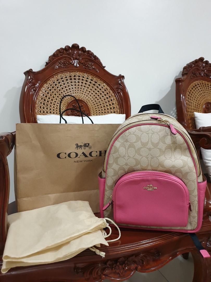 Coach backpack pink and hot sale tan