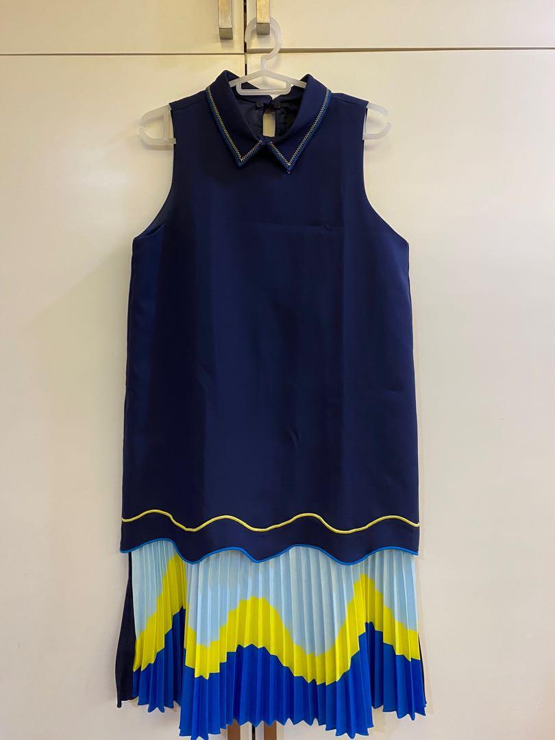 Plains and prints top blue dress