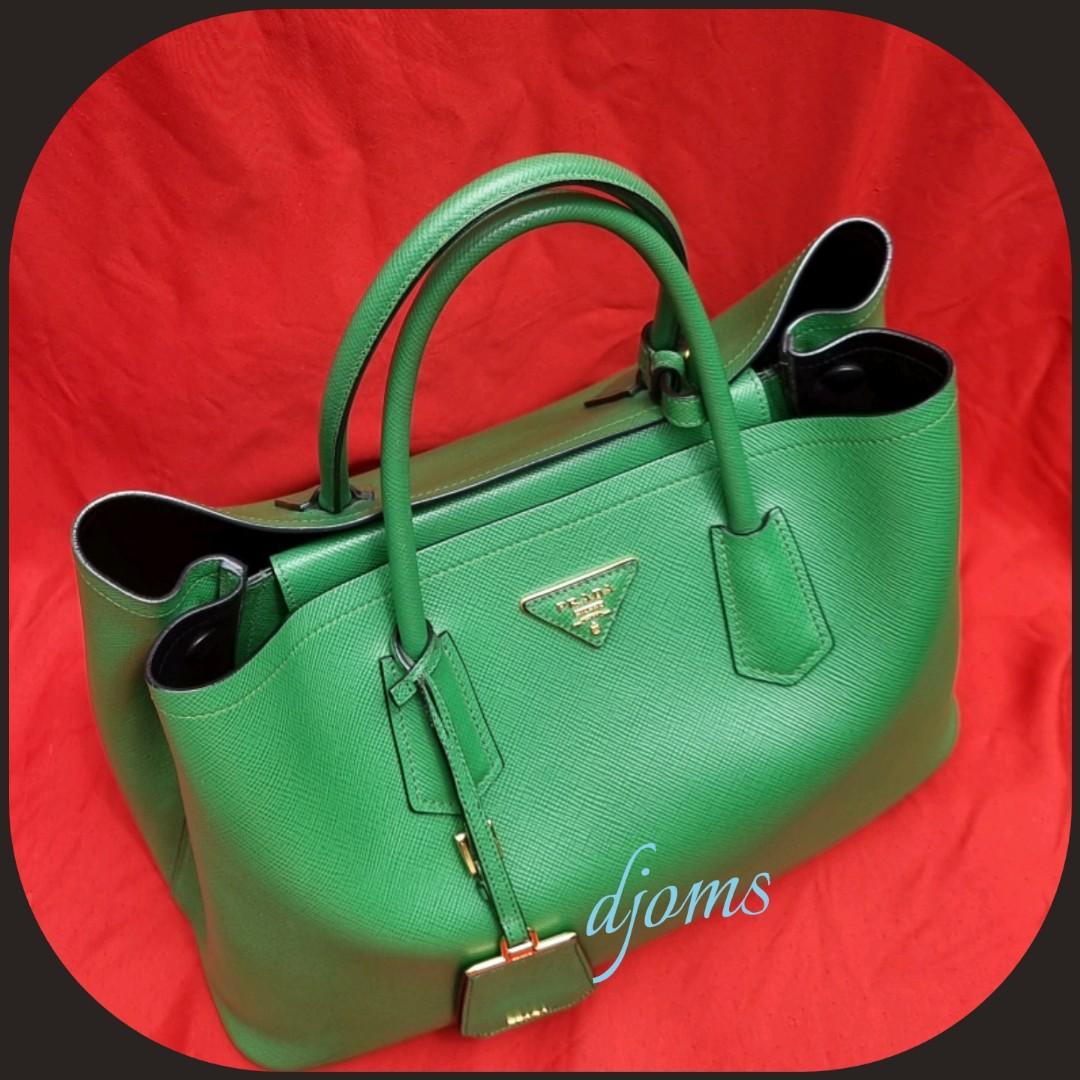 Prada Green Saffiano Cuir Double Tote