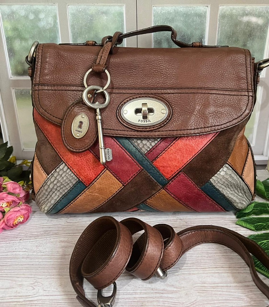 Preloved Fossil Maddox top handle Dark patchwork
