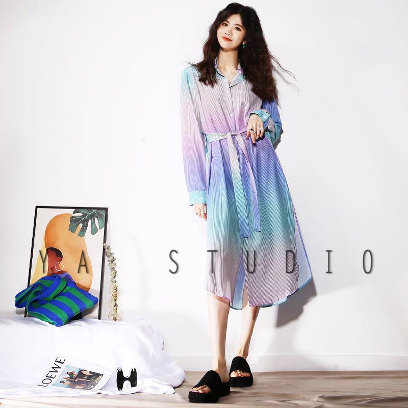 Rainbow Ombr Vertical Stripes Dress