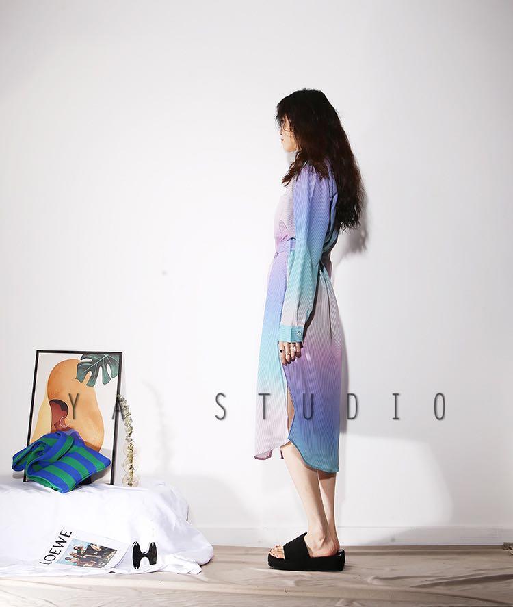 Rainbow Ombr Vertical Stripes Dress