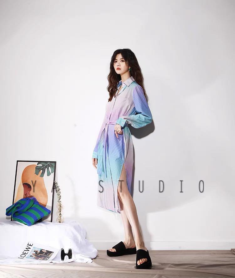 Rainbow Ombr Vertical Stripes Dress