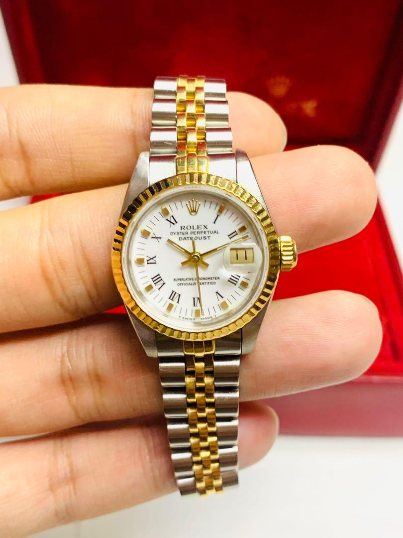 ROLEX 69173 Datejust “White Roman Dial” 26mm Automatic Watch •Original Two  Tone Bracelet, Women's Fashion, Watches  Accessories, Watches on Carousell