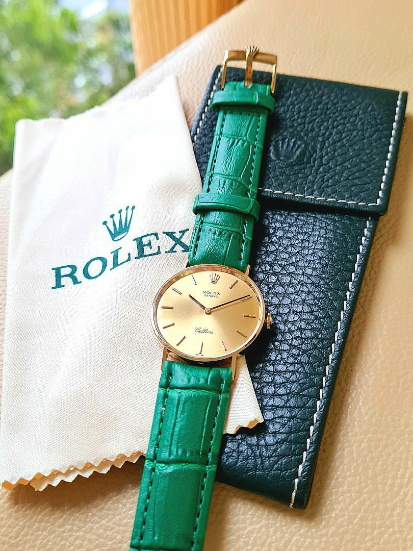 Rolex Cellini 18K Yellow Gold Green Leather Strap 31mm