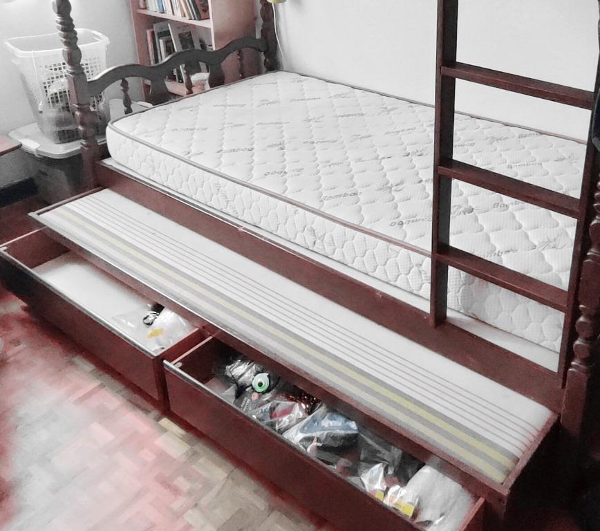 Solid Oak Bunk Beds with Trundle Pull out Bed and Underbed Storage