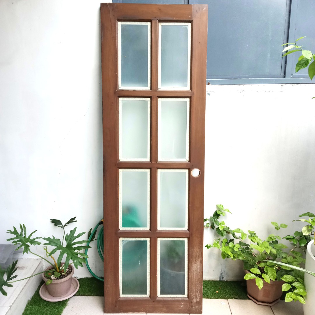 Solid Wood Door with Transclucent Glass 69.4 cm x 210 cm, Furniture