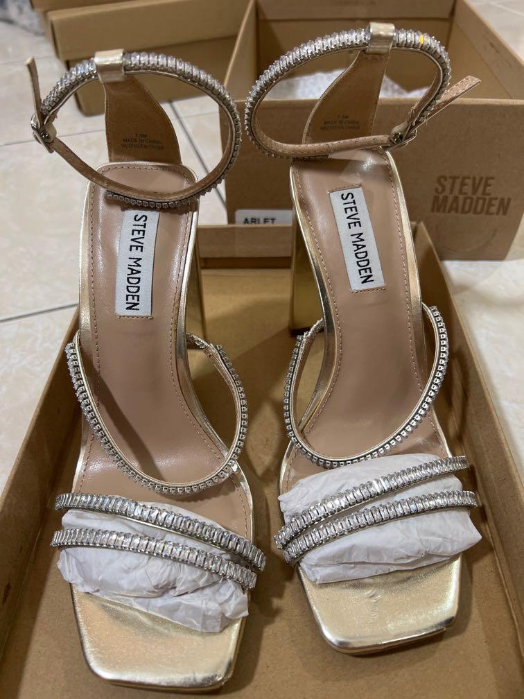 Steve Madden Open Toe Heel Arlet Gold Women s Fashion Footwear