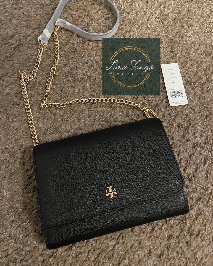 Tory Burch Emerson Chain Wallet in Black, Women's Fashion, Bags