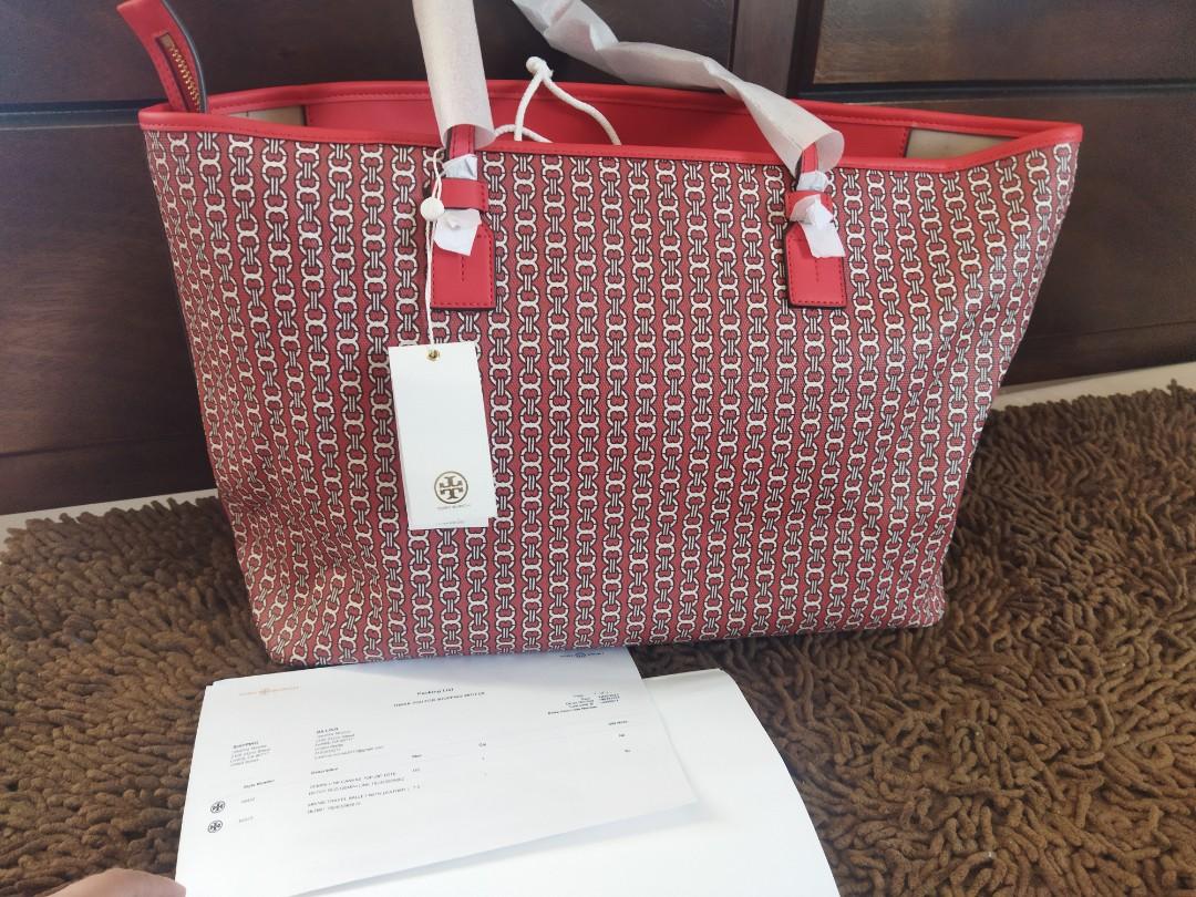 Tory Burch Gemini Link Top Zip Dutch Red Tote Bag 