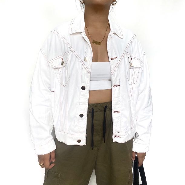 white contrast stitch denim jacket 