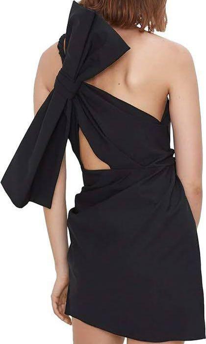 zara black mini dress with bow Short Dress With Bows Black Going Out Summer Holiday Outfit Zara Inspired   Styledup.co.uk