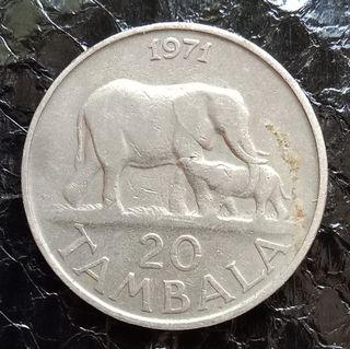 1971 Malawi 20 Tambala Coin