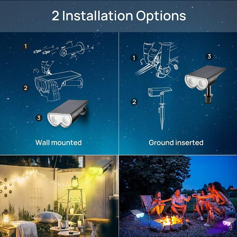 2212) Linkind StarRay Solar Spotlights Outdoor Lights, 16 LEDs Color  Changing RGBW Solar Powered Landscape Spot Lights, IP67 Waterproof  Multicoloured Security Light for Pathway, Patio, Gate, Fence, Pack,  Furniture  Home