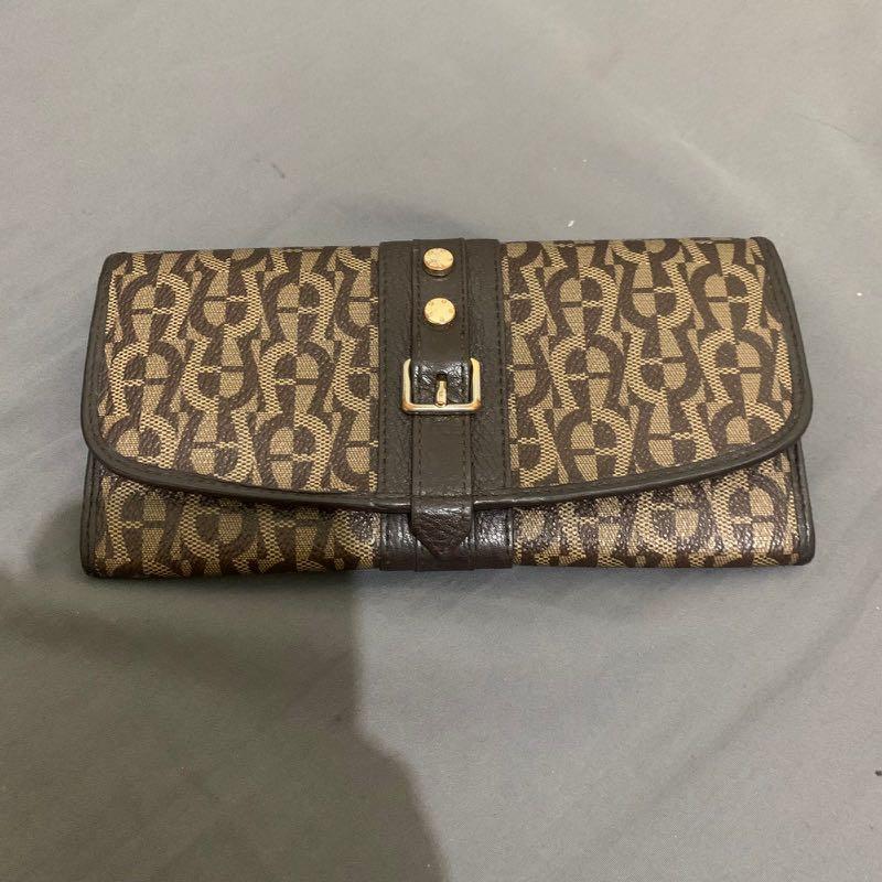 Aigner Brown Signature Coated Canvas Leather Continental Flap