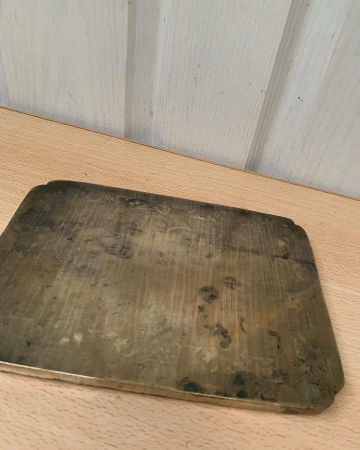 1900's Chinese Brass Tray Incised Bamboo Border 