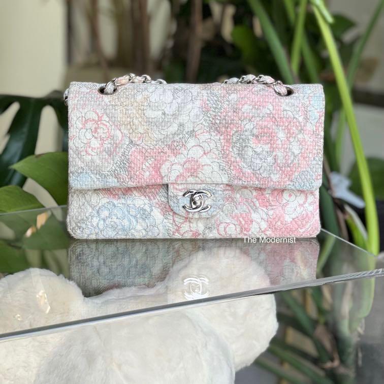Authentic Chanel Camellia Printed Drawing Medium Double Flap Bag Silver  Hardware, Luxury, Bags & Wallets on Carousell