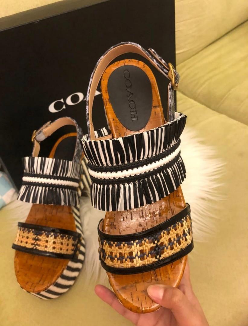 Authentic Coach Wedge Nita Raffia Sandal