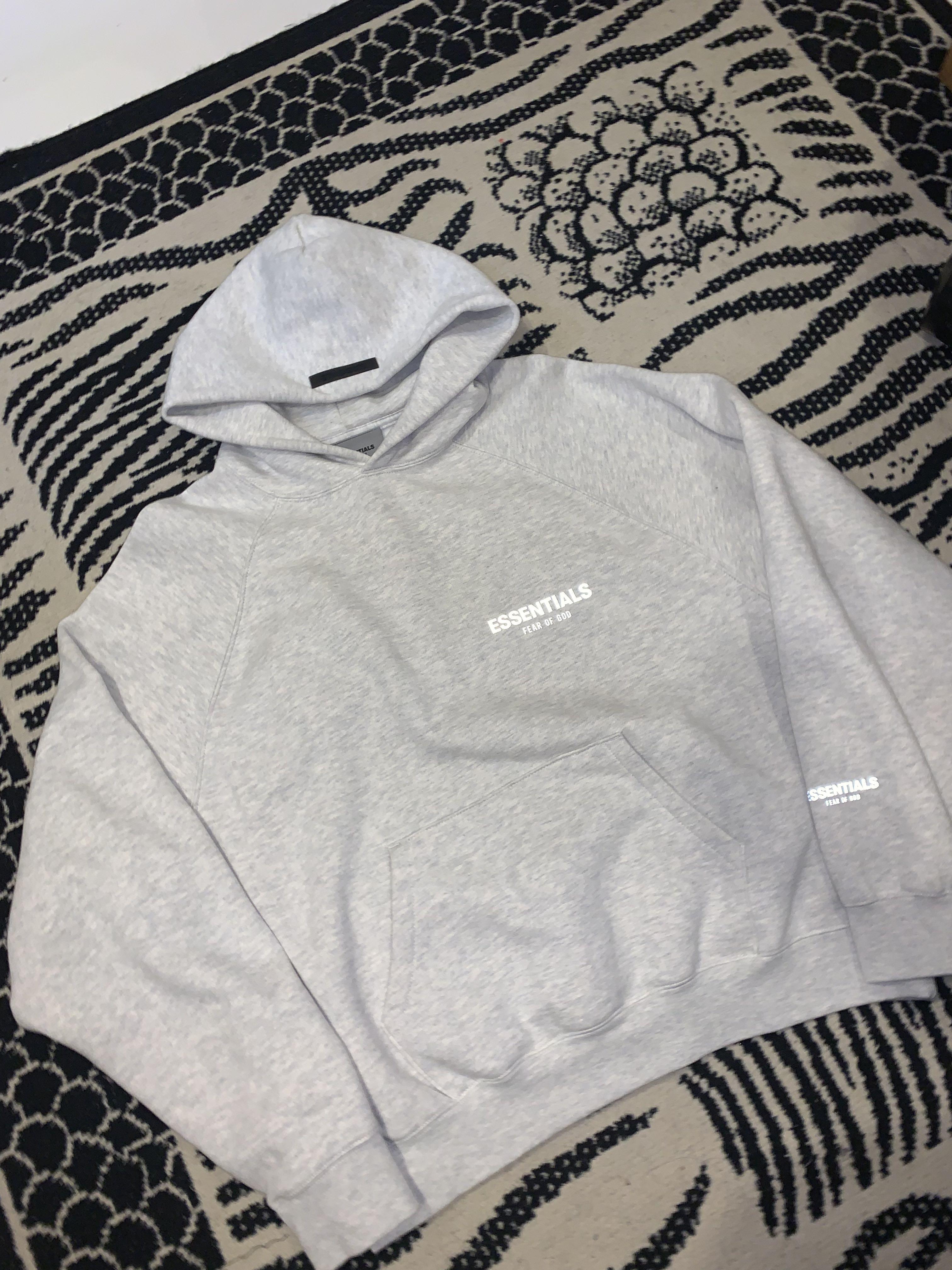 Authentic Fear Of God Essentials Oatmeal Hoodie, Men's Fashion, Tops