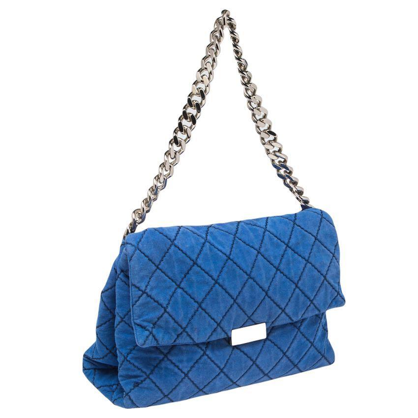 Authentic Stella Mccartney Blue Quilted Suede Beckett Shoulder Bag