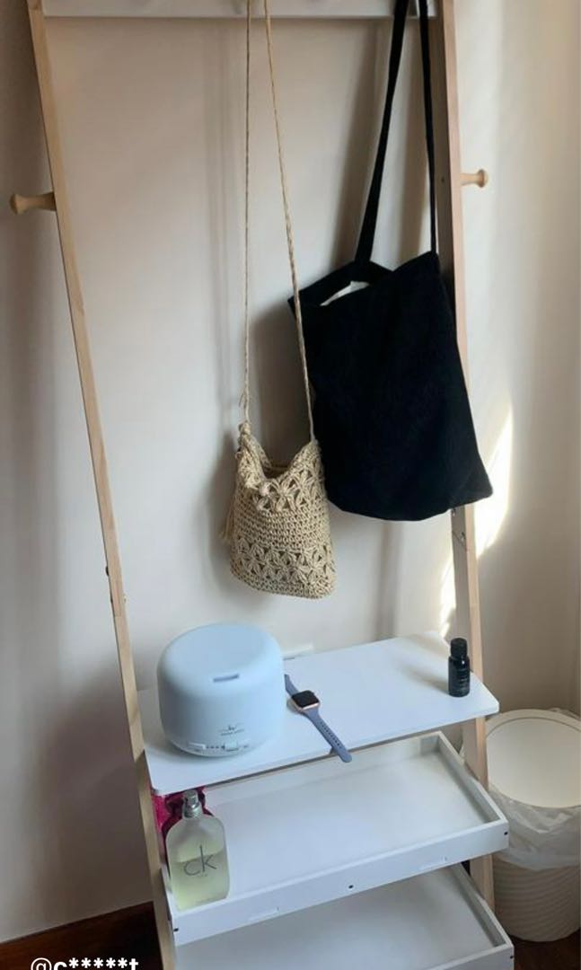 Bamboo ladder bookshelf floor rack, Furniture & Home Living, Furniture