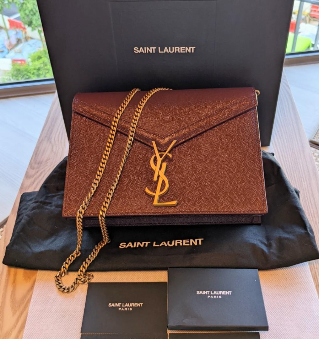 Yves Saint Laurent, Bags, Ysl Cassandra Chain Wallet In Grain De Poudre  Embossed Leather Rouge Opyum
