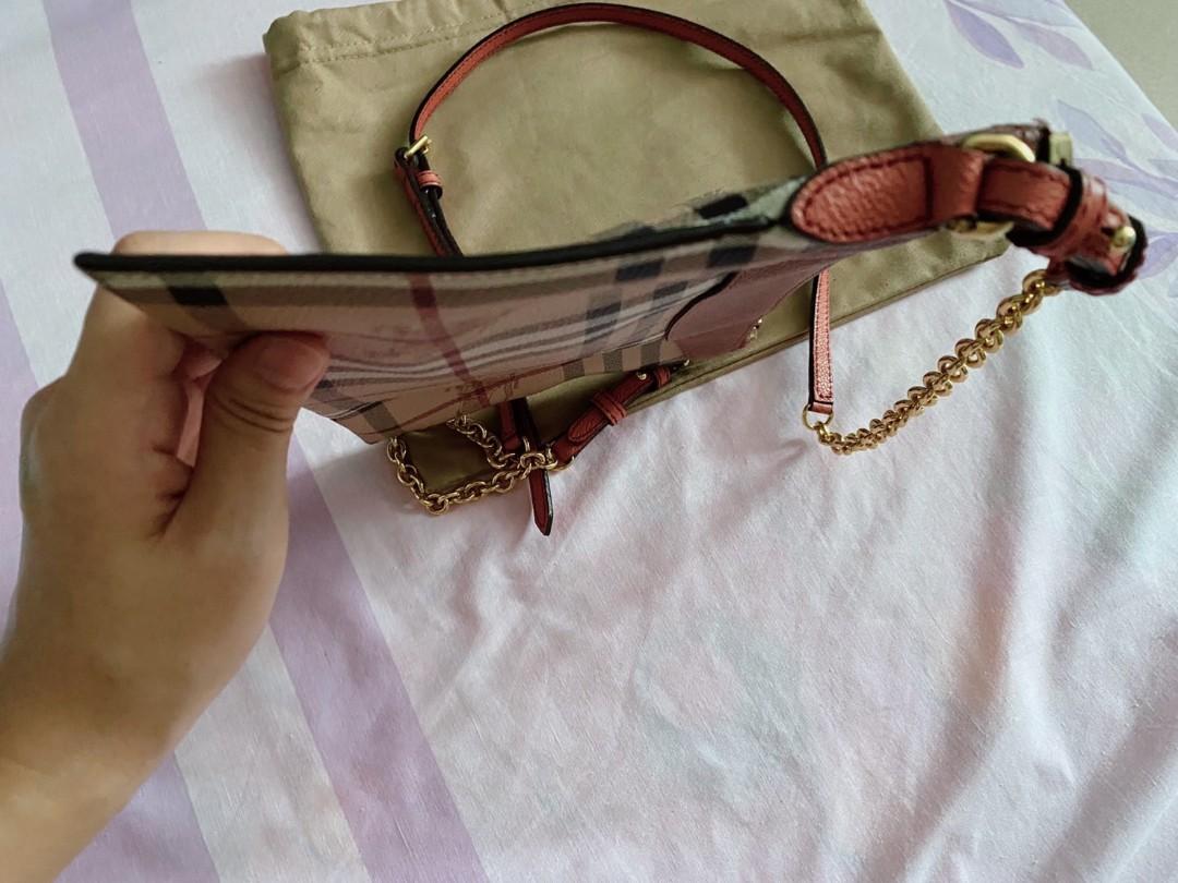 BURBERRY Haymarket Check Peyton Crossbody Clutch Bag Dusty Pink 100 Authentic Luxury Bags Wallets on Carousell
