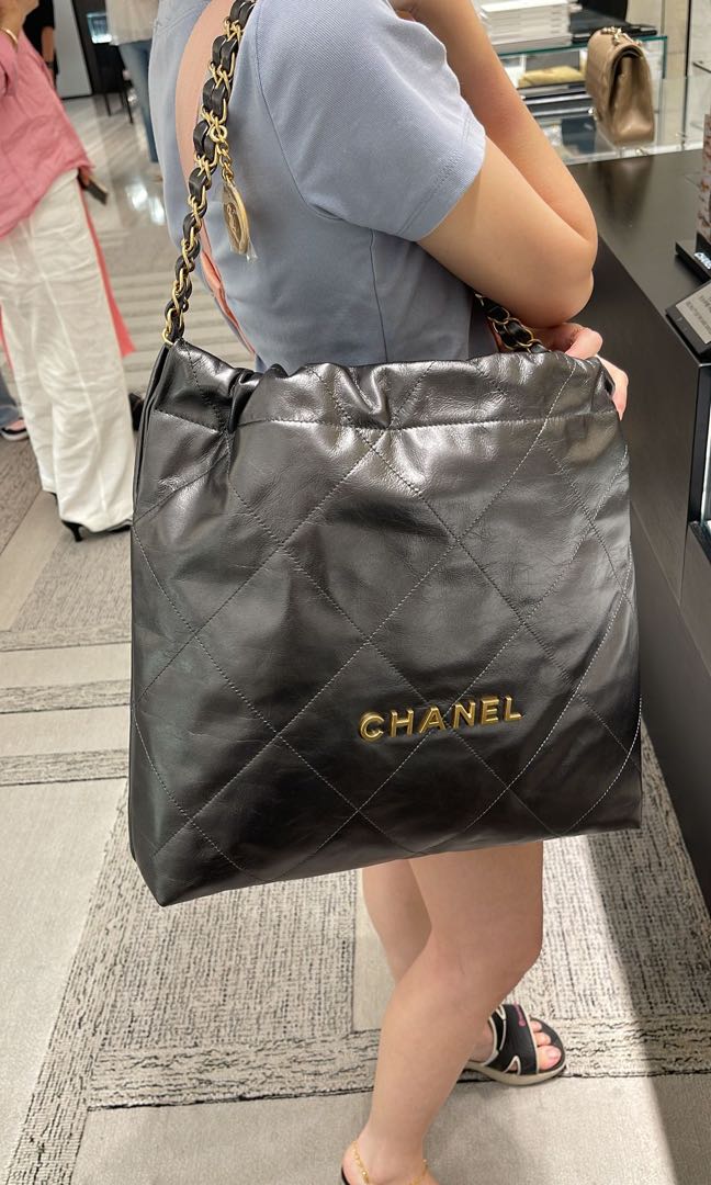 Chanel 22 Small Tote Handbag in 22A Grey Calfskin
