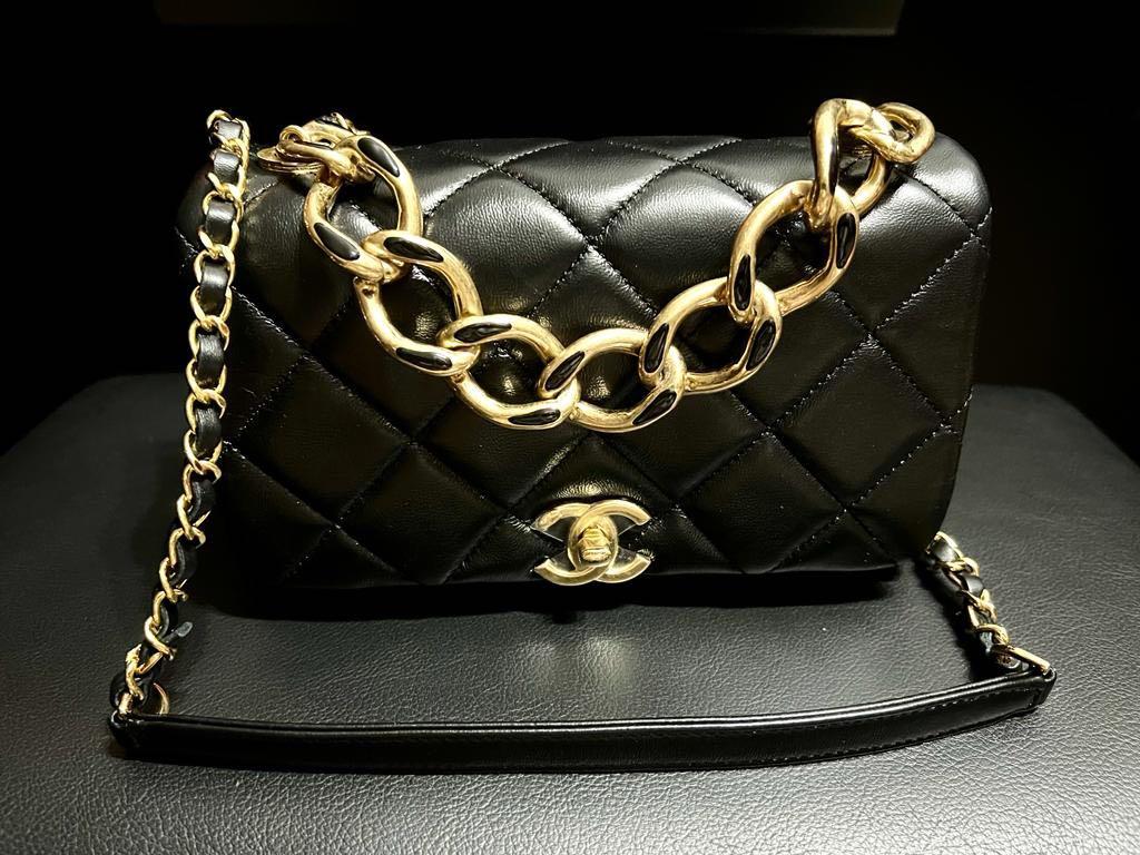 SASOM  Chanel Mini Flap Bag Lambskin Black Gold Hardware