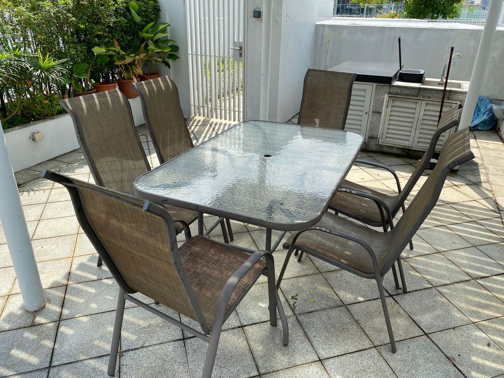 patio table set with bench