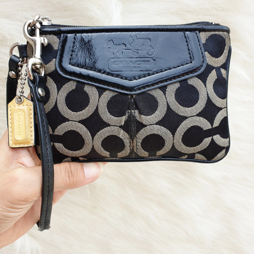 Dompet Pouch Coach Mini Kanvas mix Kulit Asli Wanita Second Preloved Branded Thrift