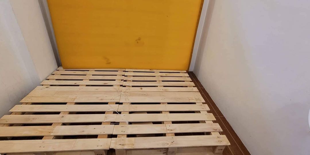 Family sized mattress and bedframe (pallet bed) for sale, Furniture