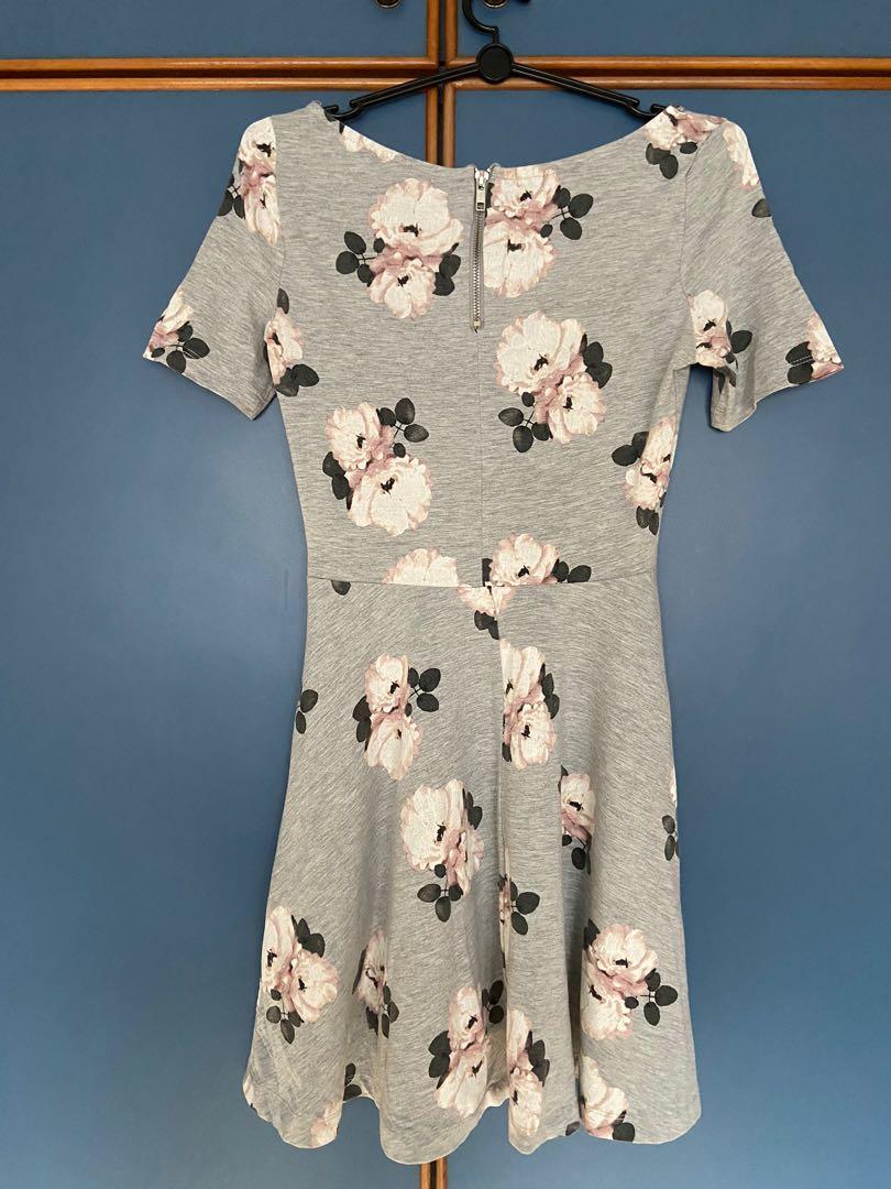 Grey Floral Mini Dress, Women's Fashion, Dresses & Sets, Dresses on