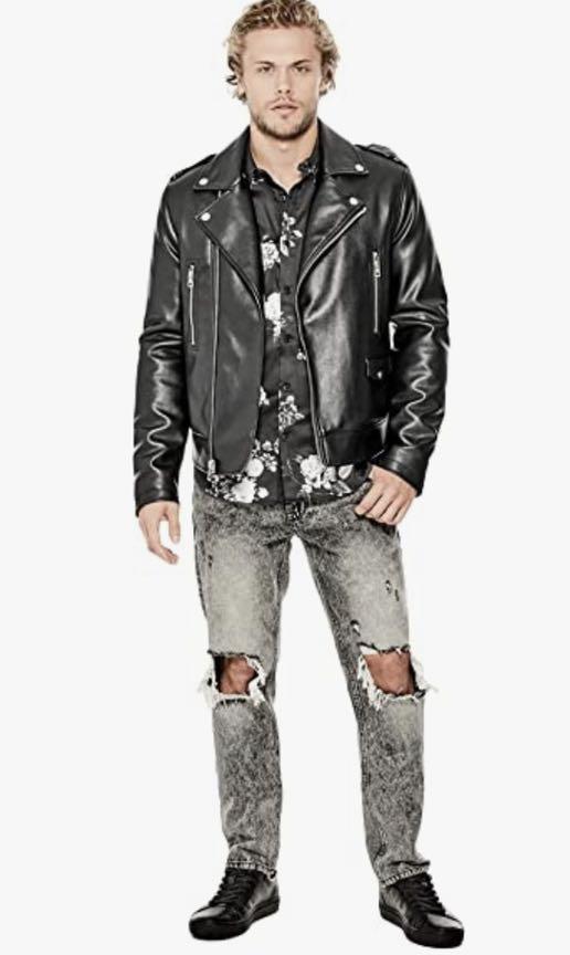Guess Mens Long Sleeve All Aces Moto Jacket SIZE M