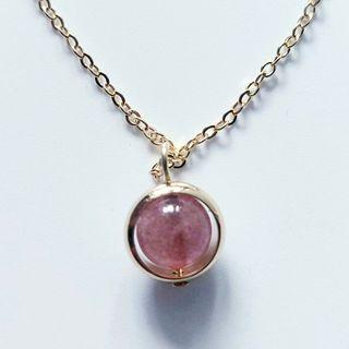 Natural Strawberry Quartz 18K Gold Plated Copper Alloy Chain Necklace