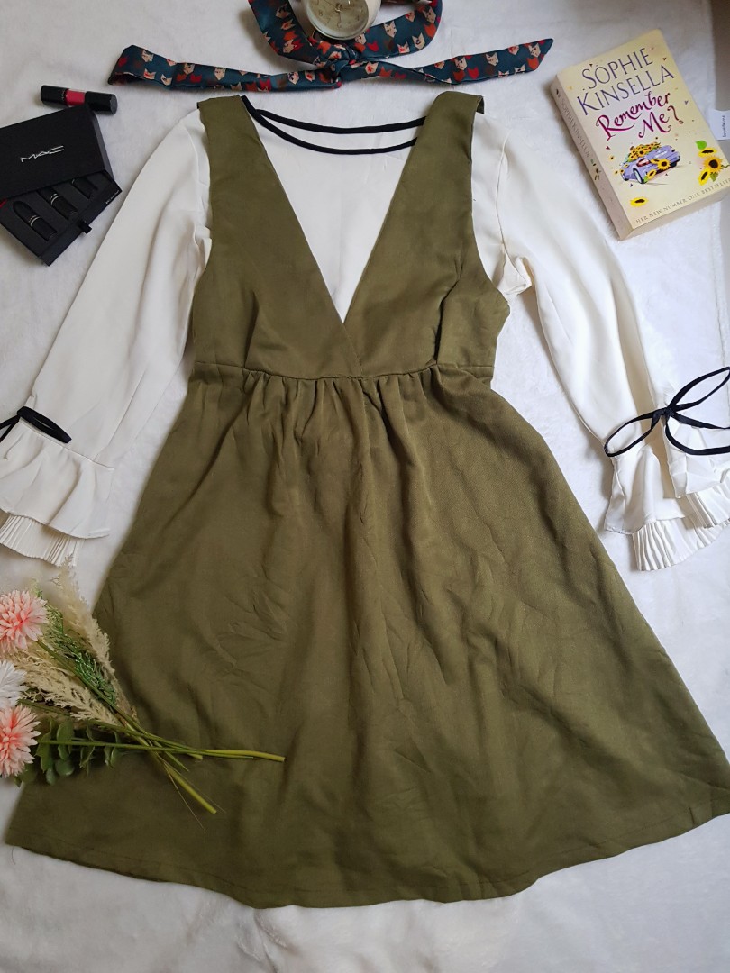 Olive green jumper dress, Women's 