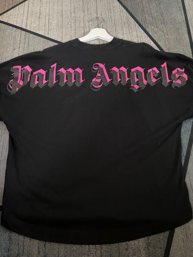 Palm Angels Classic Mock Neck Doubled Logo Tee Black Fuchsia