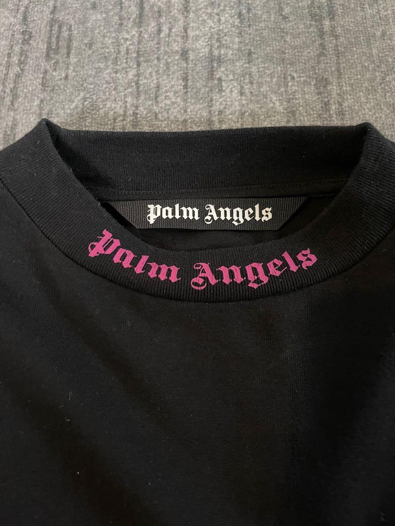 Palm Angels Classic Mock Neck Doubled Logo Tee Black Fuchsia