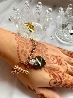 Personalise Alphabet Bracelet, Bridesmaids gift, Bridesmaid jewellery, Custom Gift, Giftforher, heart bracelet, charm bracelet, Hari Raya Gift