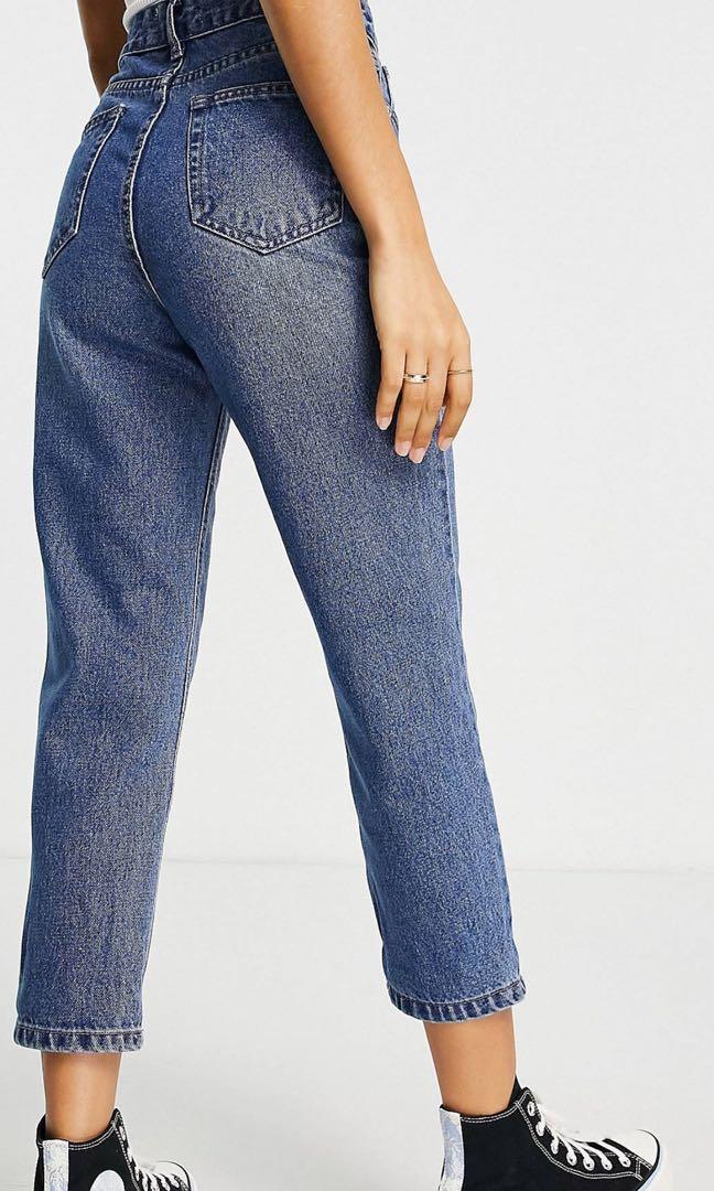 DTT Emma super high waisted mom jeans in mid wash blue