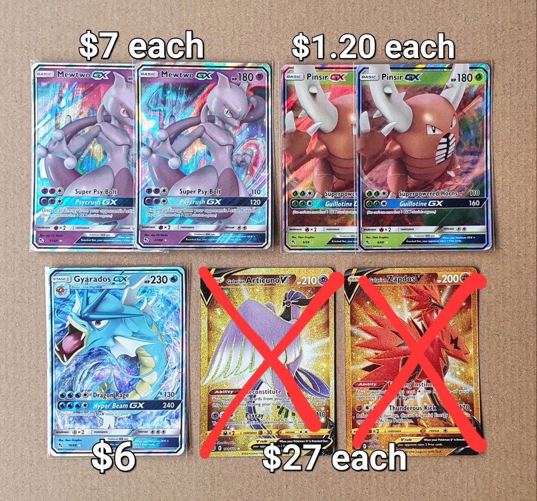 Pokemon mewtwo gx pinsir gx gyarados gx moltres v articuno v gold ultra